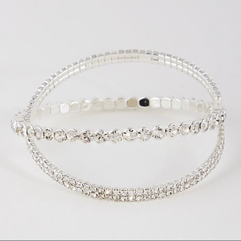 Silver Neutron Inspired Rhinestone Stretch Bracelet